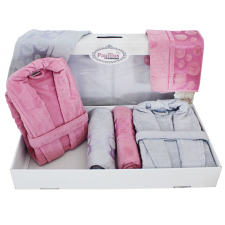 Set de Bain Homme et Femme 6 Pièces Cotton PAPILLON Gris-Rose