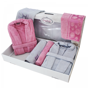 Set de Bain Homme et Femme 6 Pièces Cotton PAPILLON Gris-Rose - Ven...