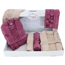 Set de Bain Homme et Femme 6 Pièces Cotton PAPILLON Beige-Violet