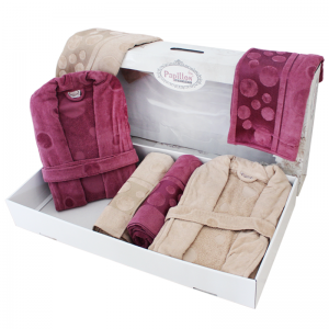 Set de Bain Homme et Femme 6 Pièces Cotton PAPILLON Beige-Violet - ...