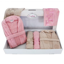 Set de Bain Homme et Femme 6 Pièces Cotton PAPILLON Beige-Rose