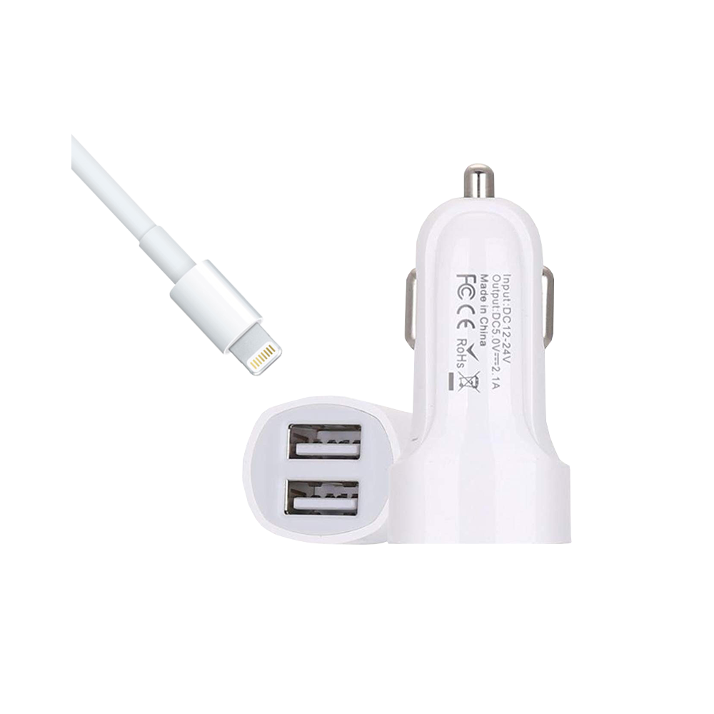 Chargeur Allume Cigare Double Sortie 2,1A avec Cable iPhone-MUJU MJ