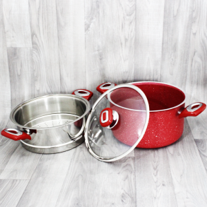 Couscoussier Granite Inox 24cm 6Litres GOLDENWINGS Rouge - Vente en...