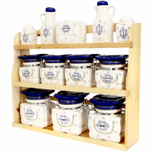 Set De 12 Pots à épices Blanc-Bleu Avec Support en Bois - SBS - Ven... Set De 12 Pots à épices Blanc-Bleu Avec Support en Bois - SBS - Ven...