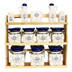 Set De 12 Pots à épices Blanc-Bleu Avec Support en Bois - SBS - Ven... Set De 12 Pots à épices Blanc-Bleu Avec Support en Bois - SBS - Ven...