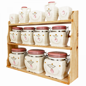 Set De 12 Pots à épices Blanc-Rose Avec Support en Bois - SBS - Ven... Set De 12 Pots à épices Blanc-Rose Avec Support en Bois - SBS - Ven...
