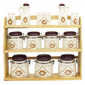 Set De 12 Pots à épices Blanc-Violet Avec Support en Bois - SBS - V...