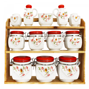 Set De 12 Pots à épices Blanc-Rouge Avec Support en Bois - SBS - Ve... Set De 12 Pots à épices Blanc-Rouge Avec Support en Bois - SBS - Ve...