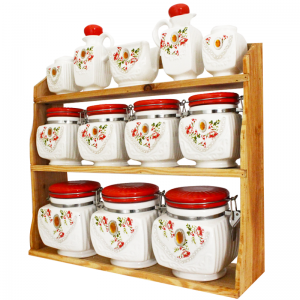 Set De 12 Pots à épices Blanc-Rouge Avec Support en Bois - SBS - Ve... Set De 12 Pots à épices Blanc-Rouge Avec Support en Bois - SBS - Ve...