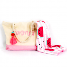 Pack Plage : Sac Beige Rose + Serviette Pastèque SM-PA