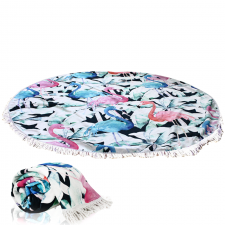 Drap de Plage Blanc Imprimé Flamant Rose