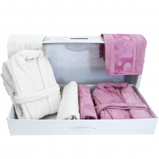 Set de Bain Homme et Femme 6 Pièces Cotton PAPILLON Blanc-Rose