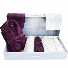 Set de Bain Homme et Femme 6 Pièces Cotton BELINDA Blanc-Violet