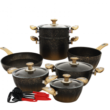 Ensemble de Batterie de Cuisine Granite 17Pièces HASCEVHER Noir Gold