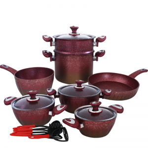 Ensemble de Batterie de Cuisine Granite 17Pièces HASCEVHER Rouge Go... Ensemble de Batterie de Cuisine Granite 17Pièces HASCEVHER Rouge Go...