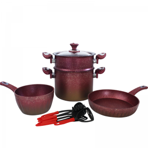 Ensemble de Batterie de Cuisine Granite 17Pièces HASCEVHER Rouge Go... Ensemble de Batterie de Cuisine Granite 17Pièces HASCEVHER Rouge Go...