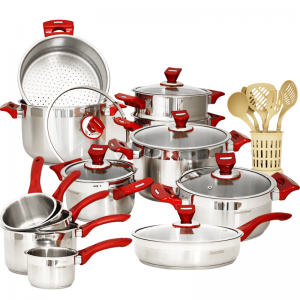 Ensemble de Batteries de Cuisine Inox 18/10 25Pièces HASCEVHER Roug... Ensemble de Batteries de Cuisine Inox 18/10 25Pièces HASCEVHER Roug...