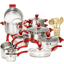 Ensemble de Batteries de Cuisine Inox 18/10 25Pièces HASCEVHER Rouge