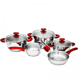 Ensemble de Batterie de Cuisine Inox 18/10 9Pièces HASCEVHER Rouge ... Ensemble de Batterie de Cuisine Inox 18/10 9Pièces HASCEVHER Rouge ...