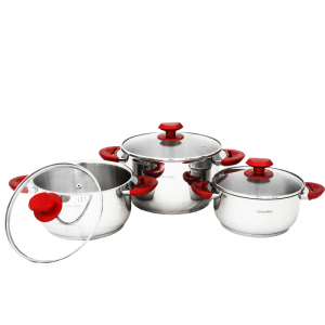 Ensemble de Batterie de Cuisine Inox 18/10 9Pièces HASCEVHER Rouge ... Ensemble de Batterie de Cuisine Inox 18/10 9Pièces HASCEVHER Rouge ...