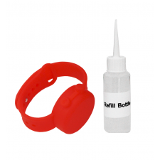 Bracelet Distributeur Rouge de Gel Désinfectant + Bouteille de recharge 70ml