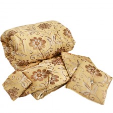 Couvre Lit 2Places Avec 2Taie D’oreiller et 2Coussins Beige